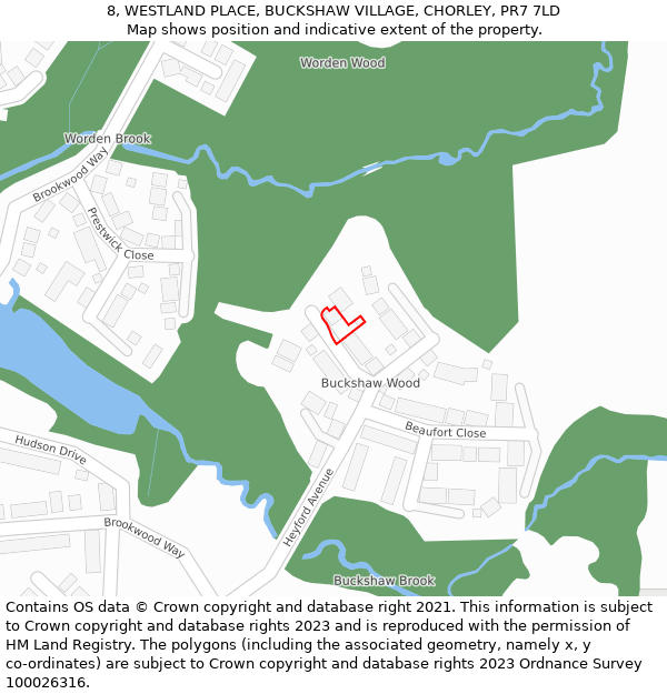 8, WESTLAND PLACE, BUCKSHAW VILLAGE, CHORLEY, PR7 7LD: Location map and indicative extent of plot