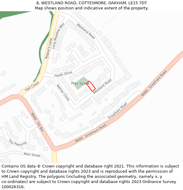 8, WESTLAND ROAD, COTTESMORE, OAKHAM, LE15 7DT: Location map and indicative extent of plot