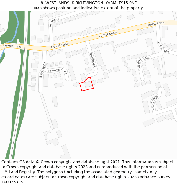 8, WESTLANDS, KIRKLEVINGTON, YARM, TS15 9NF: Location map and indicative extent of plot