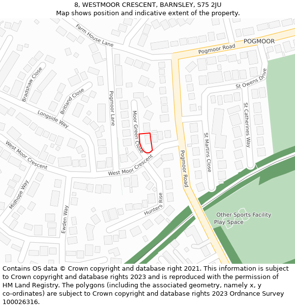 8, WESTMOOR CRESCENT, BARNSLEY, S75 2JU: Location map and indicative extent of plot