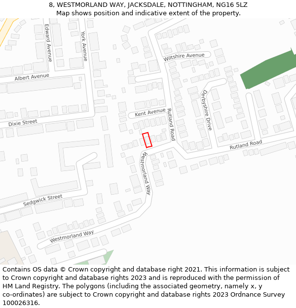 8, WESTMORLAND WAY, JACKSDALE, NOTTINGHAM, NG16 5LZ: Location map and indicative extent of plot