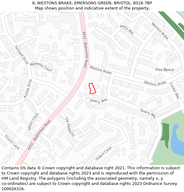 8, WESTONS BRAKE, EMERSONS GREEN, BRISTOL, BS16 7BP: Location map and indicative extent of plot