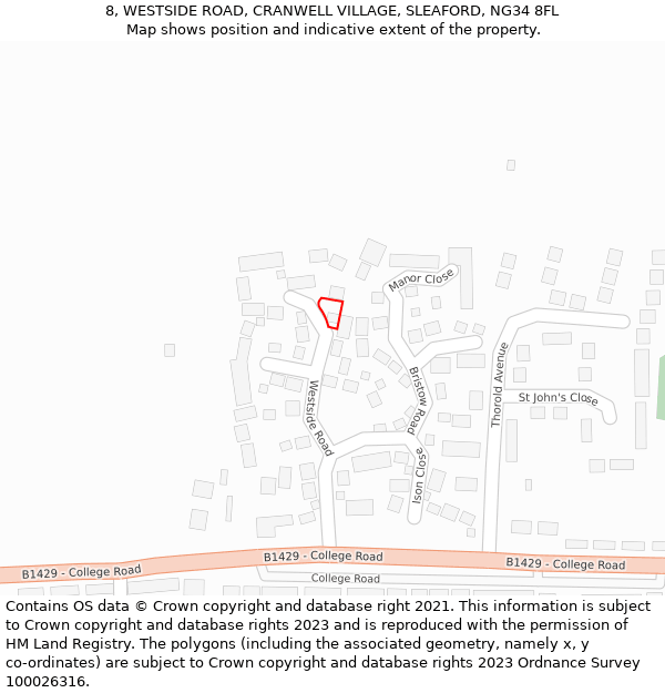 8, WESTSIDE ROAD, CRANWELL VILLAGE, SLEAFORD, NG34 8FL: Location map and indicative extent of plot