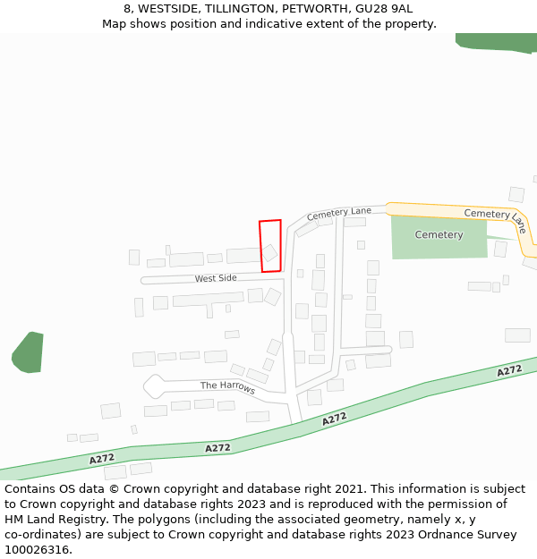 8, WESTSIDE, TILLINGTON, PETWORTH, GU28 9AL: Location map and indicative extent of plot