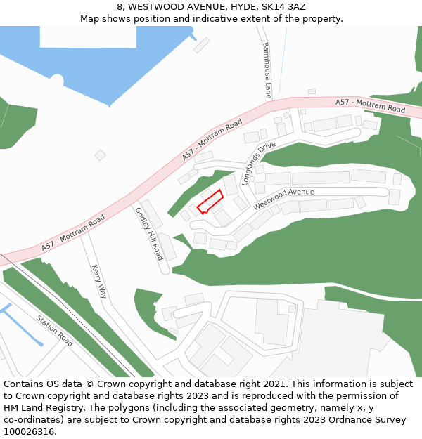 8, WESTWOOD AVENUE, HYDE, SK14 3AZ: Location map and indicative extent of plot