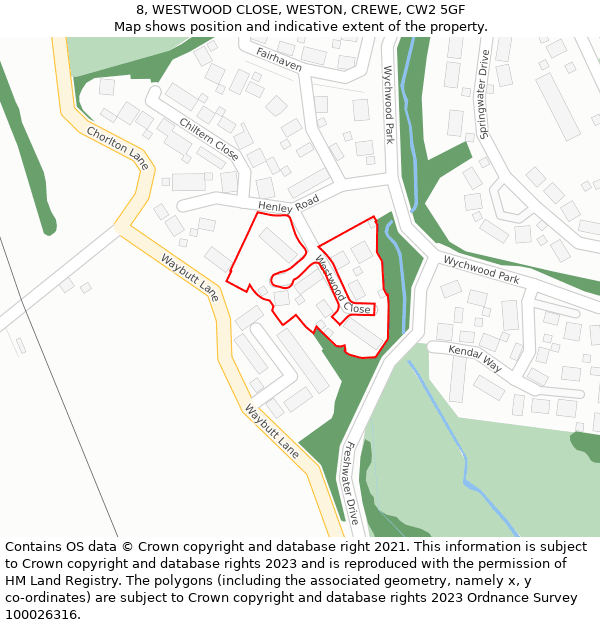 8, WESTWOOD CLOSE, WESTON, CREWE, CW2 5GF: Location map and indicative extent of plot