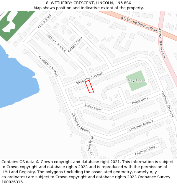 8, WETHERBY CRESCENT, LINCOLN, LN6 8SX: Location map and indicative extent of plot