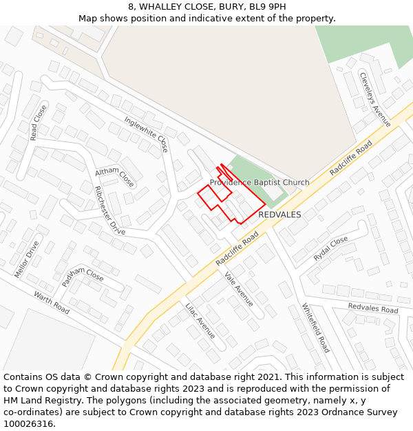 8, WHALLEY CLOSE, BURY, BL9 9PH: Location map and indicative extent of plot