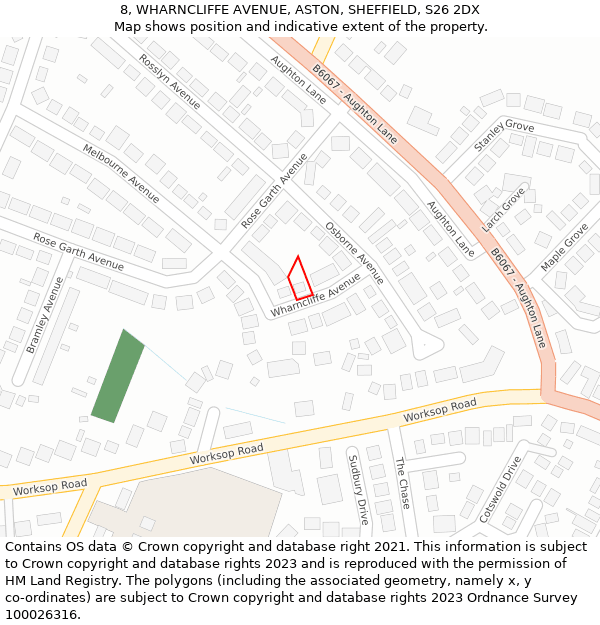 8, WHARNCLIFFE AVENUE, ASTON, SHEFFIELD, S26 2DX: Location map and indicative extent of plot