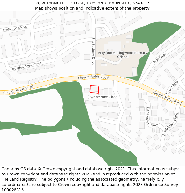 8, WHARNCLIFFE CLOSE, HOYLAND, BARNSLEY, S74 0HP: Location map and indicative extent of plot