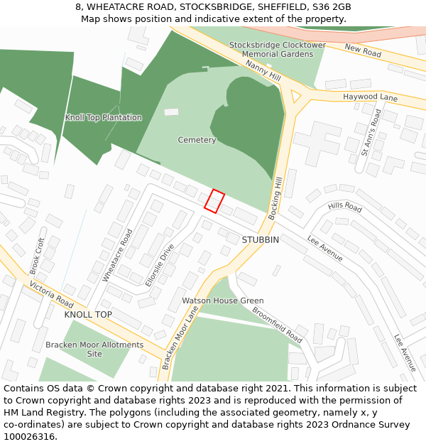 8, WHEATACRE ROAD, STOCKSBRIDGE, SHEFFIELD, S36 2GB: Location map and indicative extent of plot