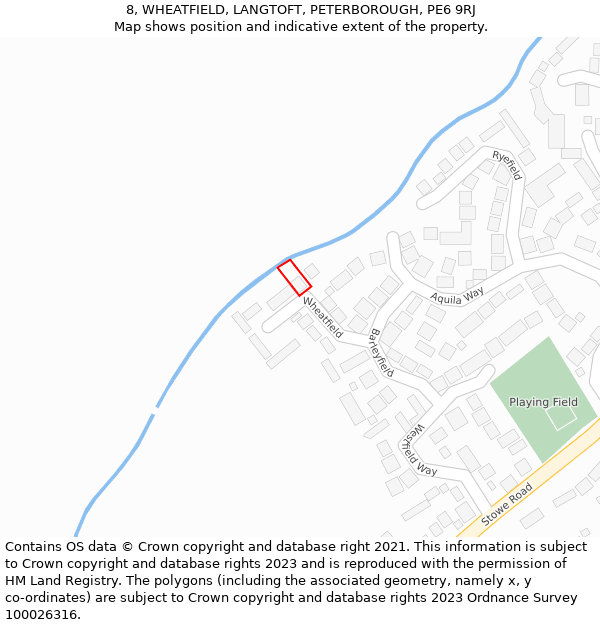 8, WHEATFIELD, LANGTOFT, PETERBOROUGH, PE6 9RJ: Location map and indicative extent of plot