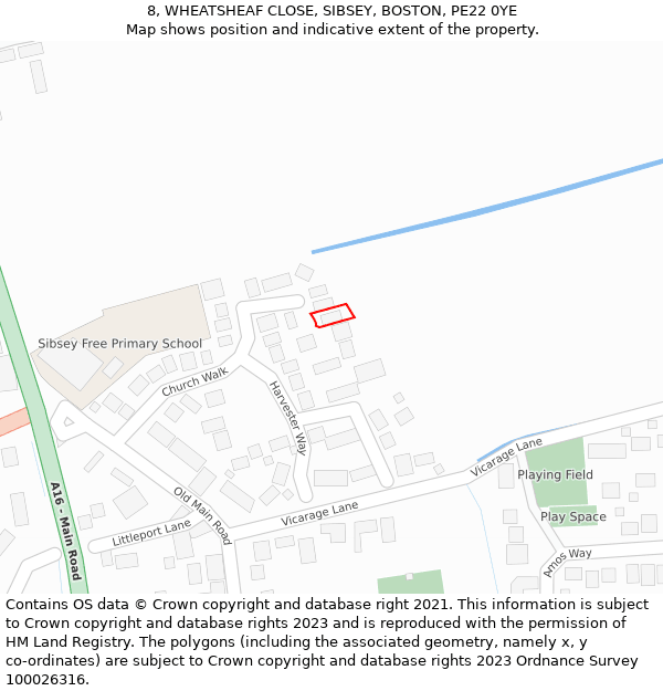 8, WHEATSHEAF CLOSE, SIBSEY, BOSTON, PE22 0YE: Location map and indicative extent of plot