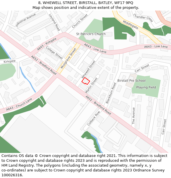 8, WHEWELL STREET, BIRSTALL, BATLEY, WF17 9PQ: Location map and indicative extent of plot