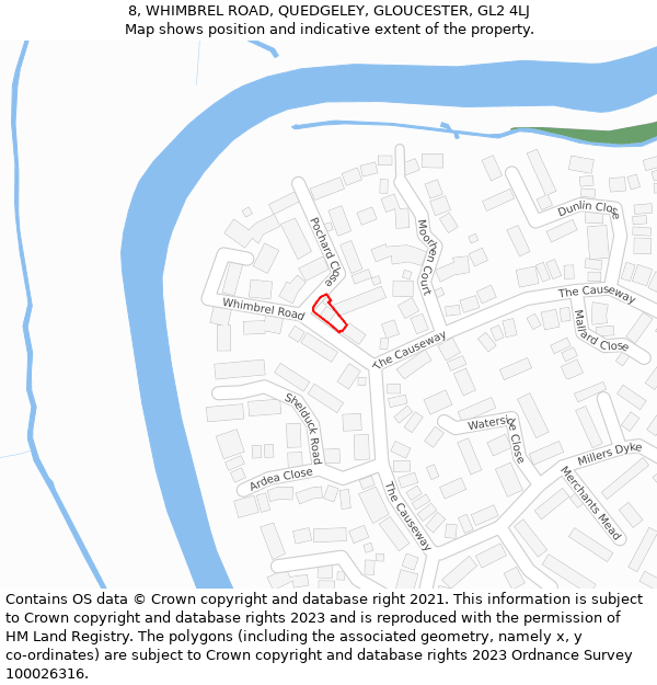 8, WHIMBREL ROAD, QUEDGELEY, GLOUCESTER, GL2 4LJ: Location map and indicative extent of plot