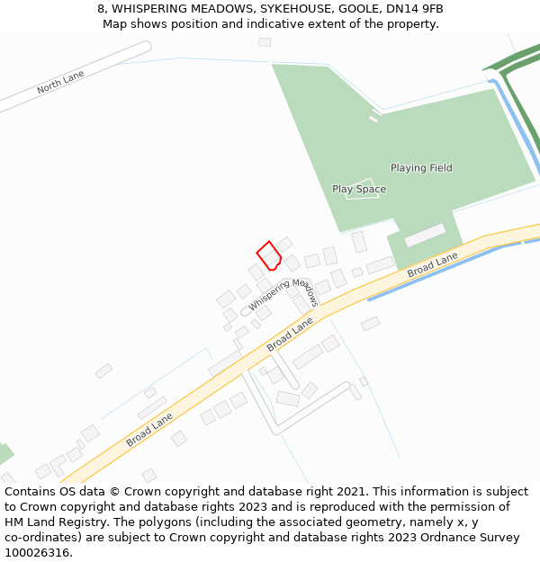 8, WHISPERING MEADOWS, SYKEHOUSE, GOOLE, DN14 9FB: Location map and indicative extent of plot