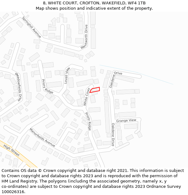 8, WHITE COURT, CROFTON, WAKEFIELD, WF4 1TB: Location map and indicative extent of plot