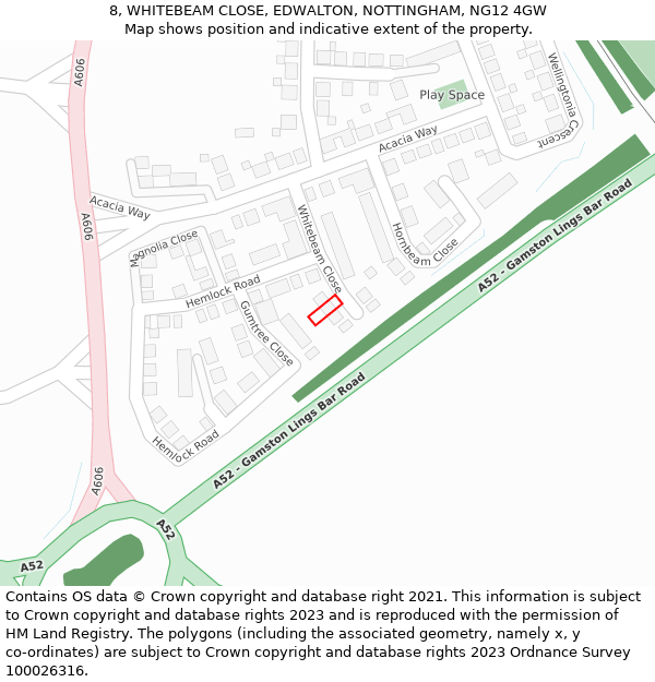 8, WHITEBEAM CLOSE, EDWALTON, NOTTINGHAM, NG12 4GW: Location map and indicative extent of plot