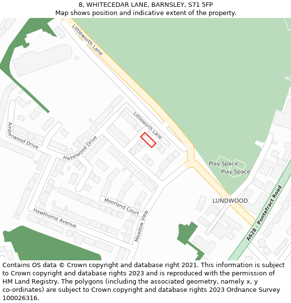 8, WHITECEDAR LANE, BARNSLEY, S71 5FP: Location map and indicative extent of plot