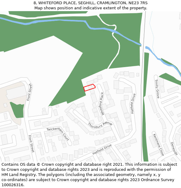 8, WHITEFORD PLACE, SEGHILL, CRAMLINGTON, NE23 7RS: Location map and indicative extent of plot
