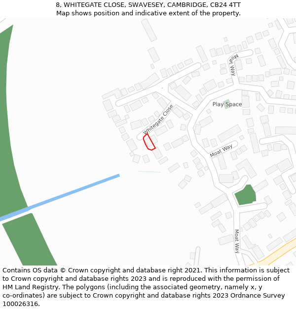 8, WHITEGATE CLOSE, SWAVESEY, CAMBRIDGE, CB24 4TT: Location map and indicative extent of plot