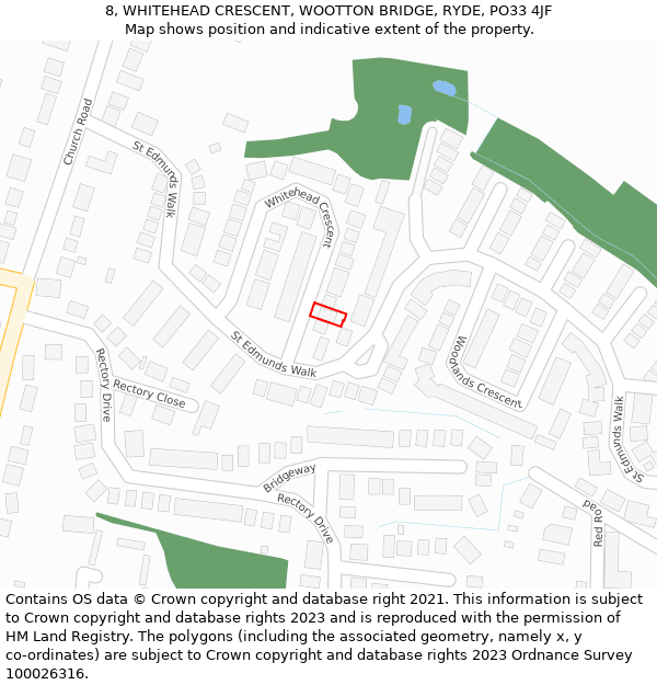 8, WHITEHEAD CRESCENT, WOOTTON BRIDGE, RYDE, PO33 4JF: Location map and indicative extent of plot