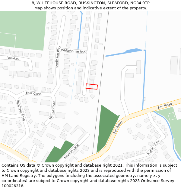 8, WHITEHOUSE ROAD, RUSKINGTON, SLEAFORD, NG34 9TP: Location map and indicative extent of plot