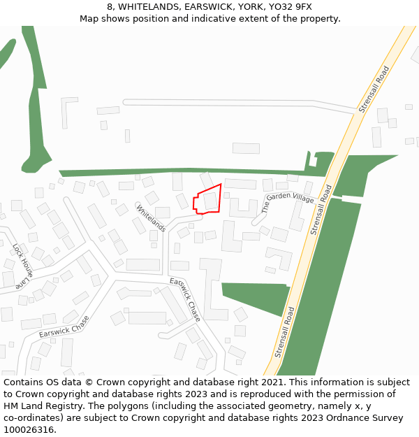 8, WHITELANDS, EARSWICK, YORK, YO32 9FX: Location map and indicative extent of plot