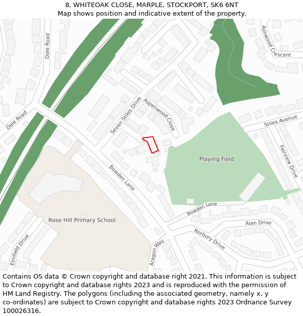 8, WHITEOAK CLOSE, MARPLE, STOCKPORT, SK6 6NT: Location map and indicative extent of plot