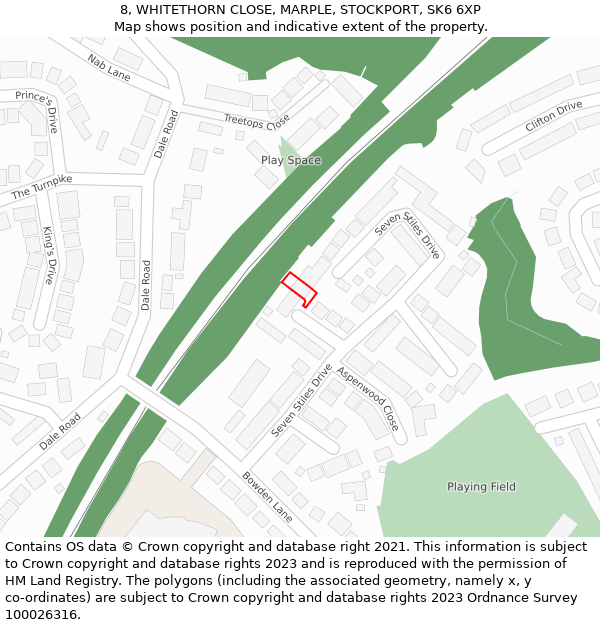 8, WHITETHORN CLOSE, MARPLE, STOCKPORT, SK6 6XP: Location map and indicative extent of plot