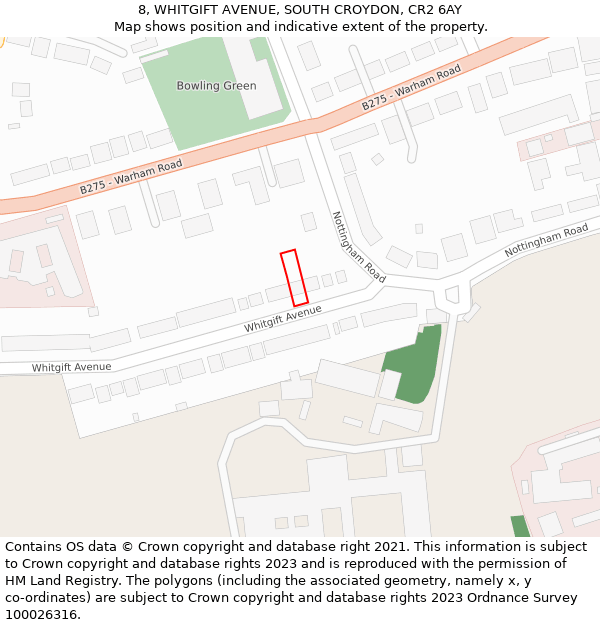 8, WHITGIFT AVENUE, SOUTH CROYDON, CR2 6AY: Location map and indicative extent of plot