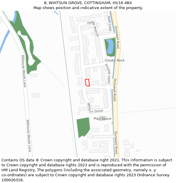 8, WHITSUN GROVE, COTTINGHAM, HU16 4BX: Location map and indicative extent of plot