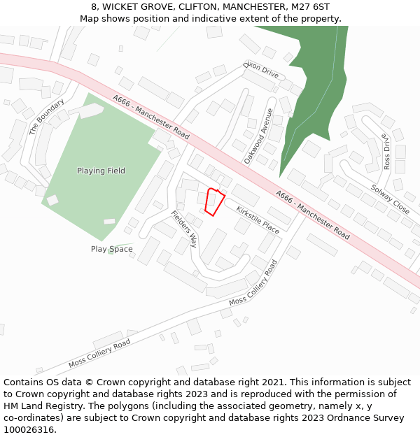 8, WICKET GROVE, CLIFTON, MANCHESTER, M27 6ST: Location map and indicative extent of plot