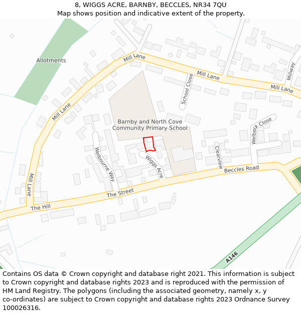 8, WIGGS ACRE, BARNBY, BECCLES, NR34 7QU: Location map and indicative extent of plot