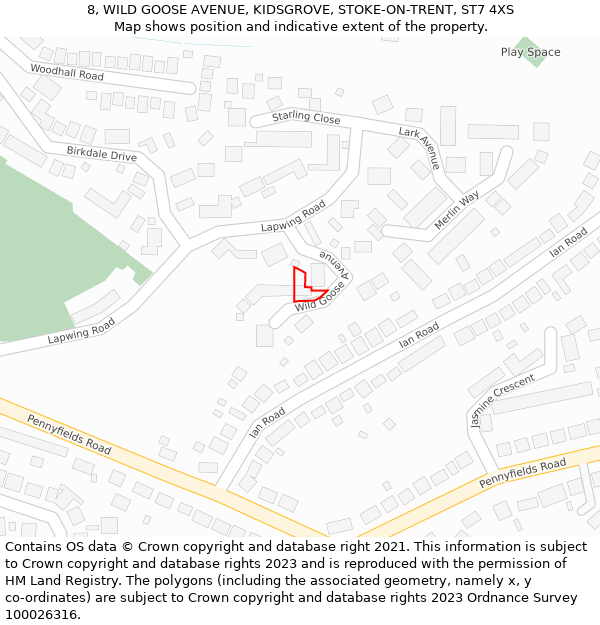 8, WILD GOOSE AVENUE, KIDSGROVE, STOKE-ON-TRENT, ST7 4XS: Location map and indicative extent of plot