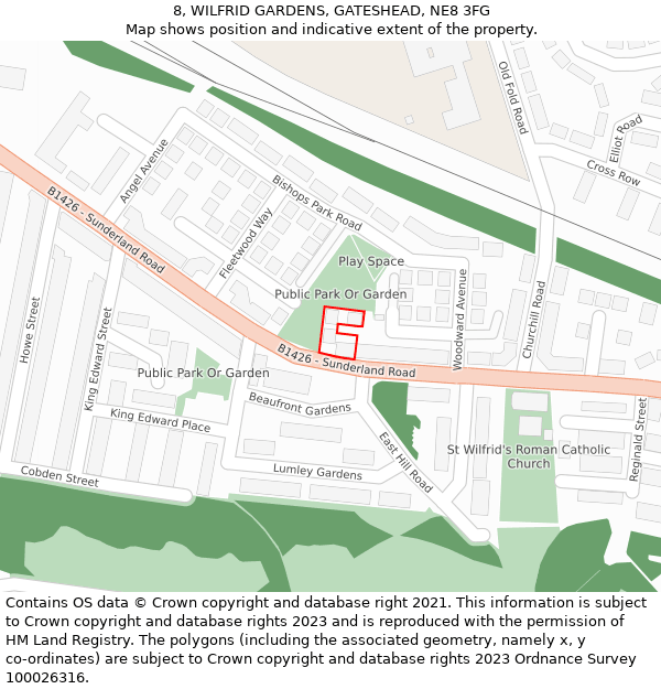 8, WILFRID GARDENS, GATESHEAD, NE8 3FG: Location map and indicative extent of plot