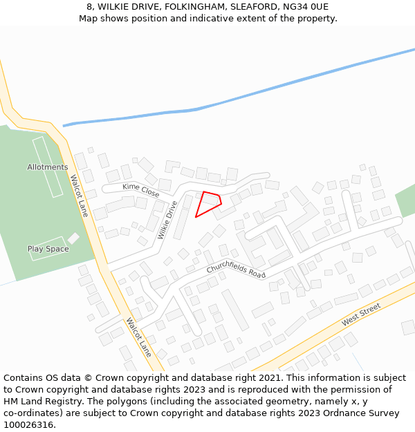8, WILKIE DRIVE, FOLKINGHAM, SLEAFORD, NG34 0UE: Location map and indicative extent of plot