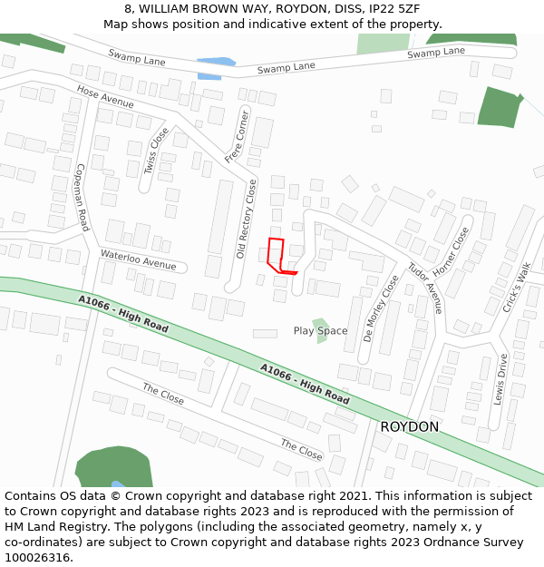 8, WILLIAM BROWN WAY, ROYDON, DISS, IP22 5ZF: Location map and indicative extent of plot