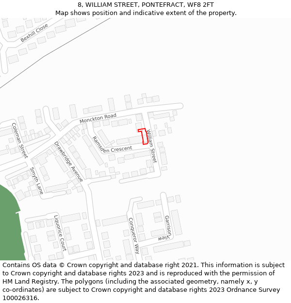 8, WILLIAM STREET, PONTEFRACT, WF8 2FT: Location map and indicative extent of plot