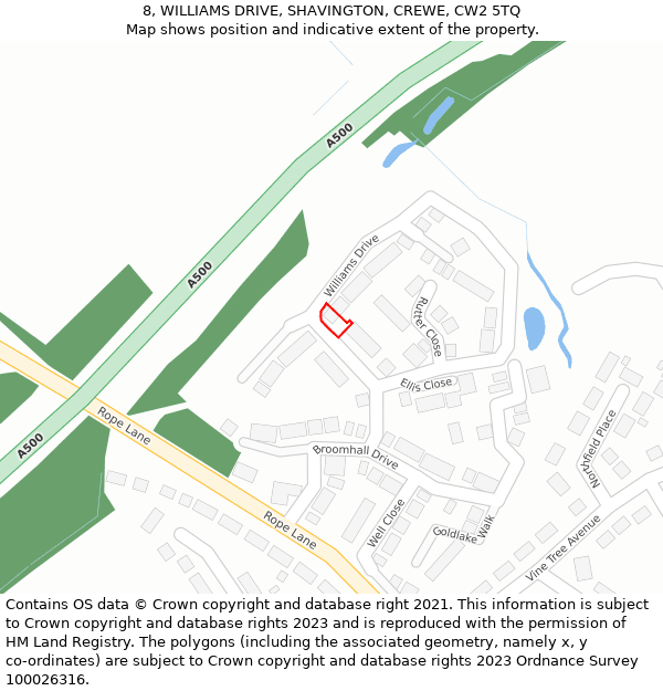 8, WILLIAMS DRIVE, SHAVINGTON, CREWE, CW2 5TQ: Location map and indicative extent of plot