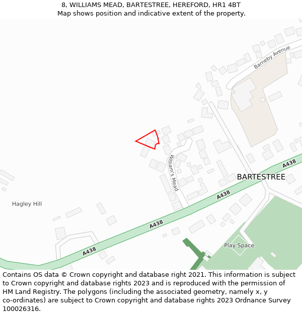 8, WILLIAMS MEAD, BARTESTREE, HEREFORD, HR1 4BT: Location map and indicative extent of plot