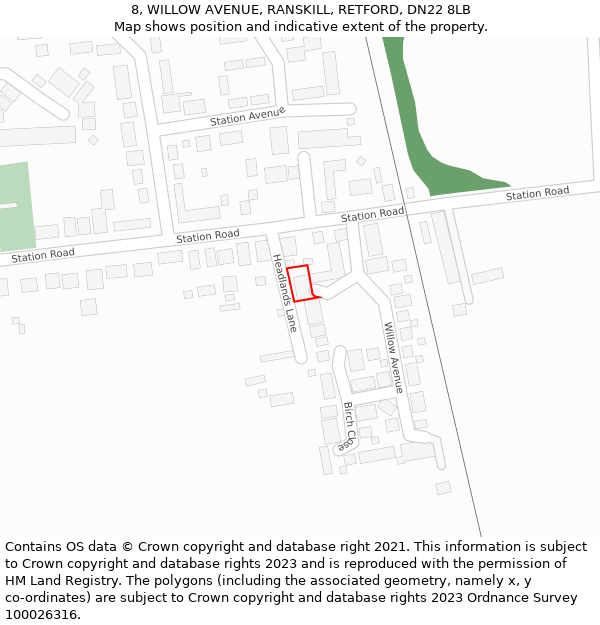 8, WILLOW AVENUE, RANSKILL, RETFORD, DN22 8LB: Location map and indicative extent of plot