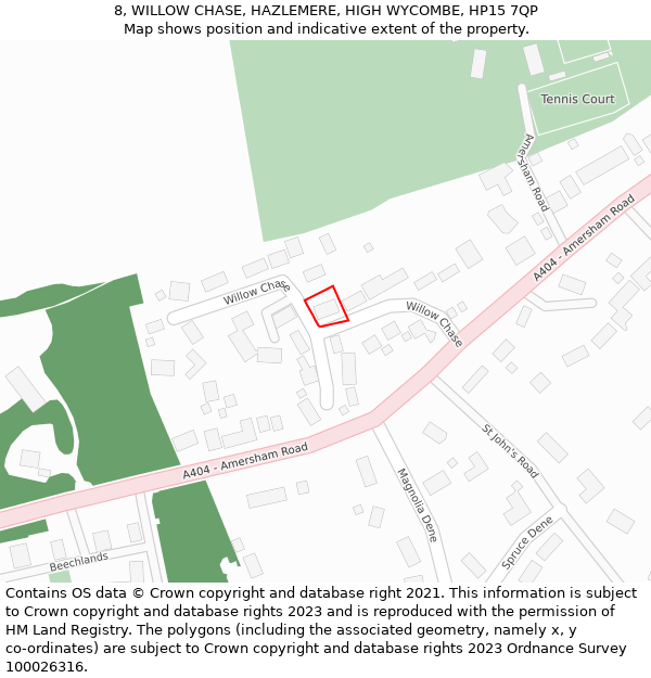 8, WILLOW CHASE, HAZLEMERE, HIGH WYCOMBE, HP15 7QP: Location map and indicative extent of plot