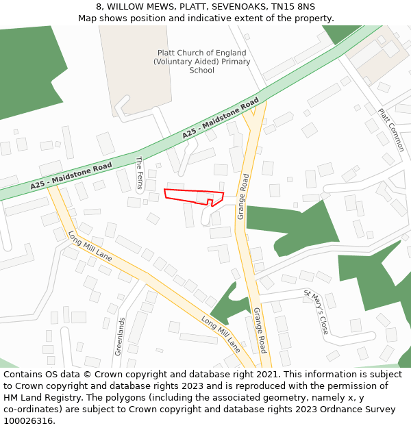 8, WILLOW MEWS, PLATT, SEVENOAKS, TN15 8NS: Location map and indicative extent of plot