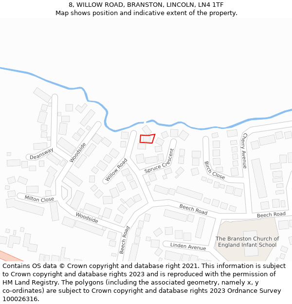 8, WILLOW ROAD, BRANSTON, LINCOLN, LN4 1TF: Location map and indicative extent of plot