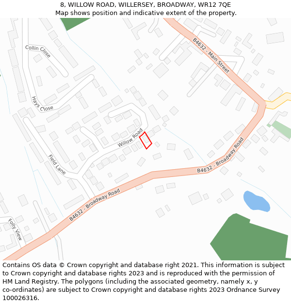 8, WILLOW ROAD, WILLERSEY, BROADWAY, WR12 7QE: Location map and indicative extent of plot