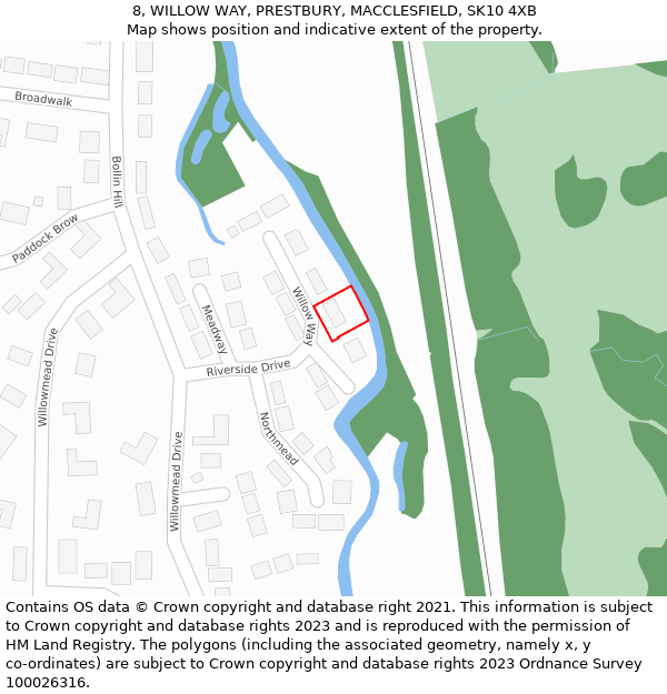 8, WILLOW WAY, PRESTBURY, MACCLESFIELD, SK10 4XB: Location map and indicative extent of plot