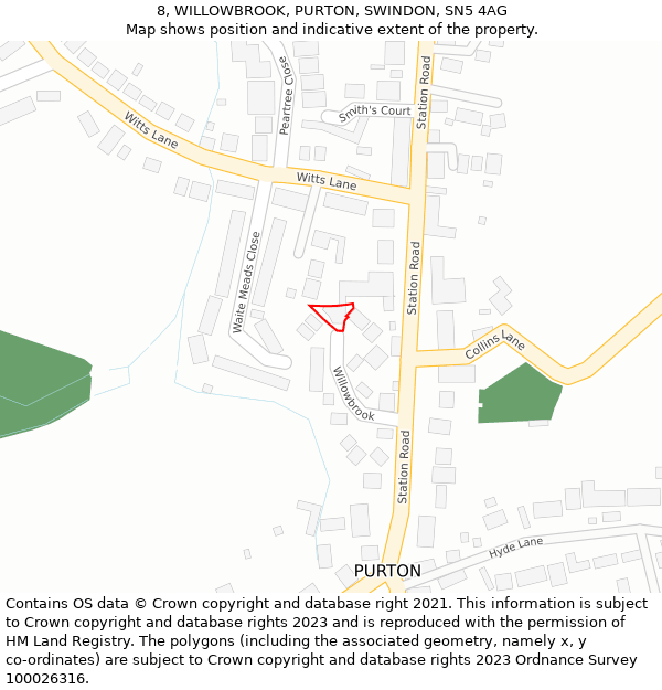 8, WILLOWBROOK, PURTON, SWINDON, SN5 4AG: Location map and indicative extent of plot