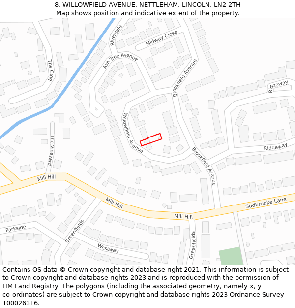 8, WILLOWFIELD AVENUE, NETTLEHAM, LINCOLN, LN2 2TH: Location map and indicative extent of plot