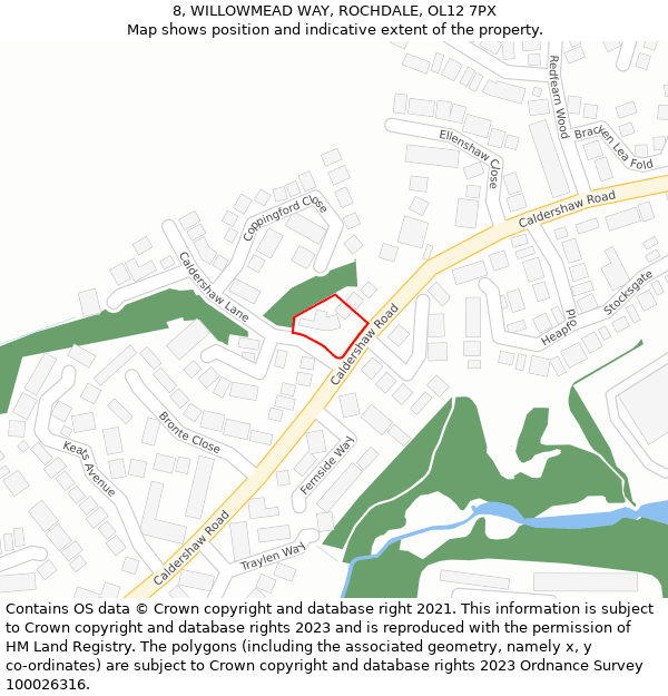 8, WILLOWMEAD WAY, ROCHDALE, OL12 7PX: Location map and indicative extent of plot